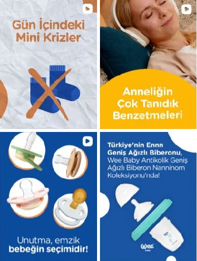 2025'in ikinci yarısından dört Wee Baby paylaşımı: Gün İçindeki Mini Krizler, Anneliğin Çok Tanıdık Benzetmeleri, Unutma emzik bebeğin seçimidir, Geniş Ağızlı Biberon.