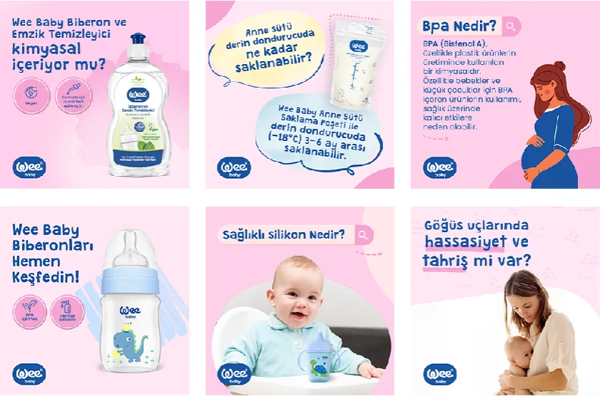 Pembe zeminli altı Wee Baby paylaşımı: biberon ve emzik temizleyici, anne sütü saklama, BPA nedir, Wee Baby biberonları, sağlıklı silikon nedir, göğüs uçlarında hassasiyet.
