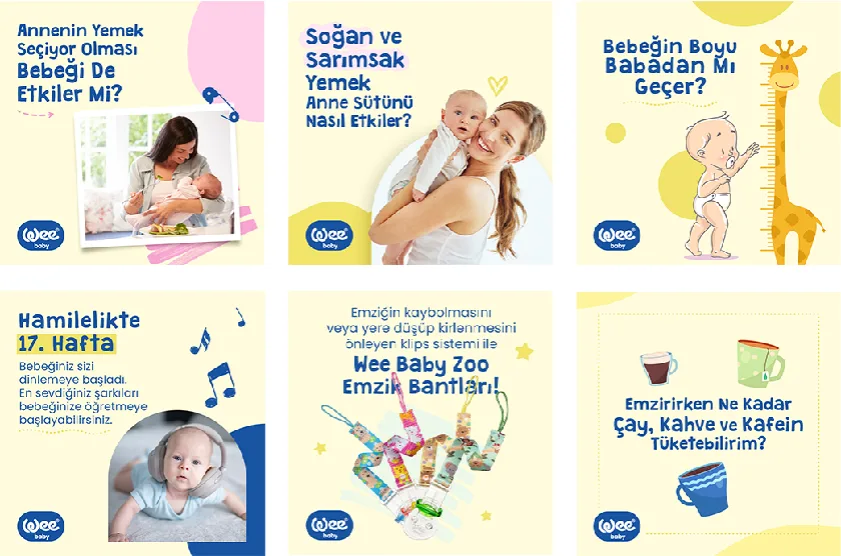 Sarı zeminli altı Wee Baby paylaşımı: annenin yemek seçmesi bebeği etkiler mi, soğan ve sarımsağın anne sütüne etkisi, bebeğin boyu babadan mı geçer, hamilelikte 17. hafta, Zoo emzik bantları, emzirirken kafein.