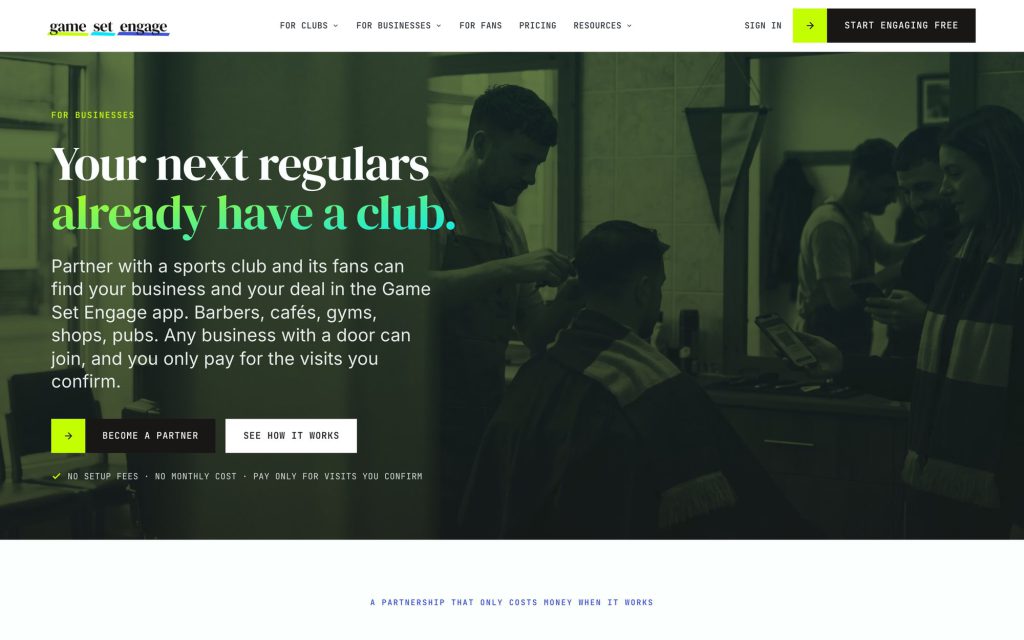 Game Set Engage partner işletmeler sayfası